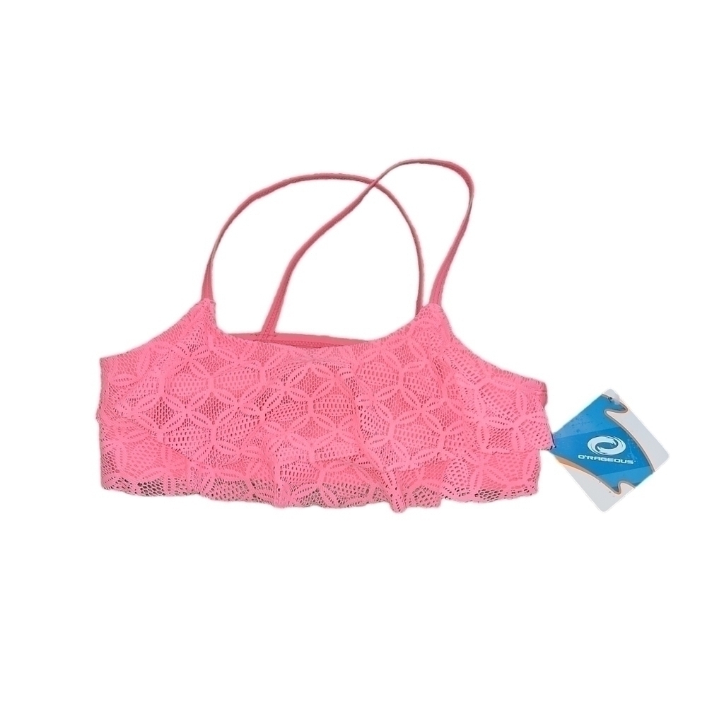 O'Rageous size 12 pink ruffle bikini top New with tags